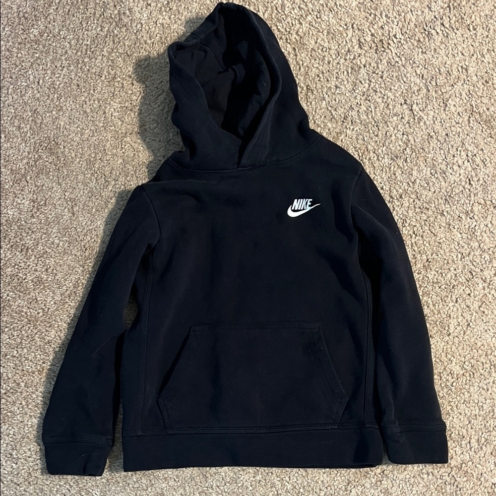 Nike Black Kids Pullover Hoodie with White Swoosh